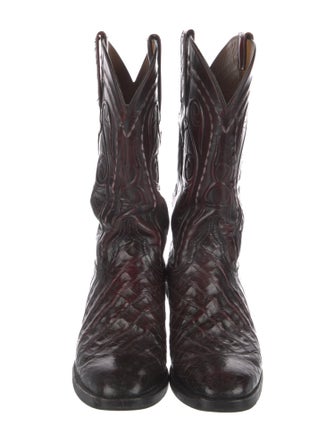 Lucchese Leather Embroidered Accent Western Boots