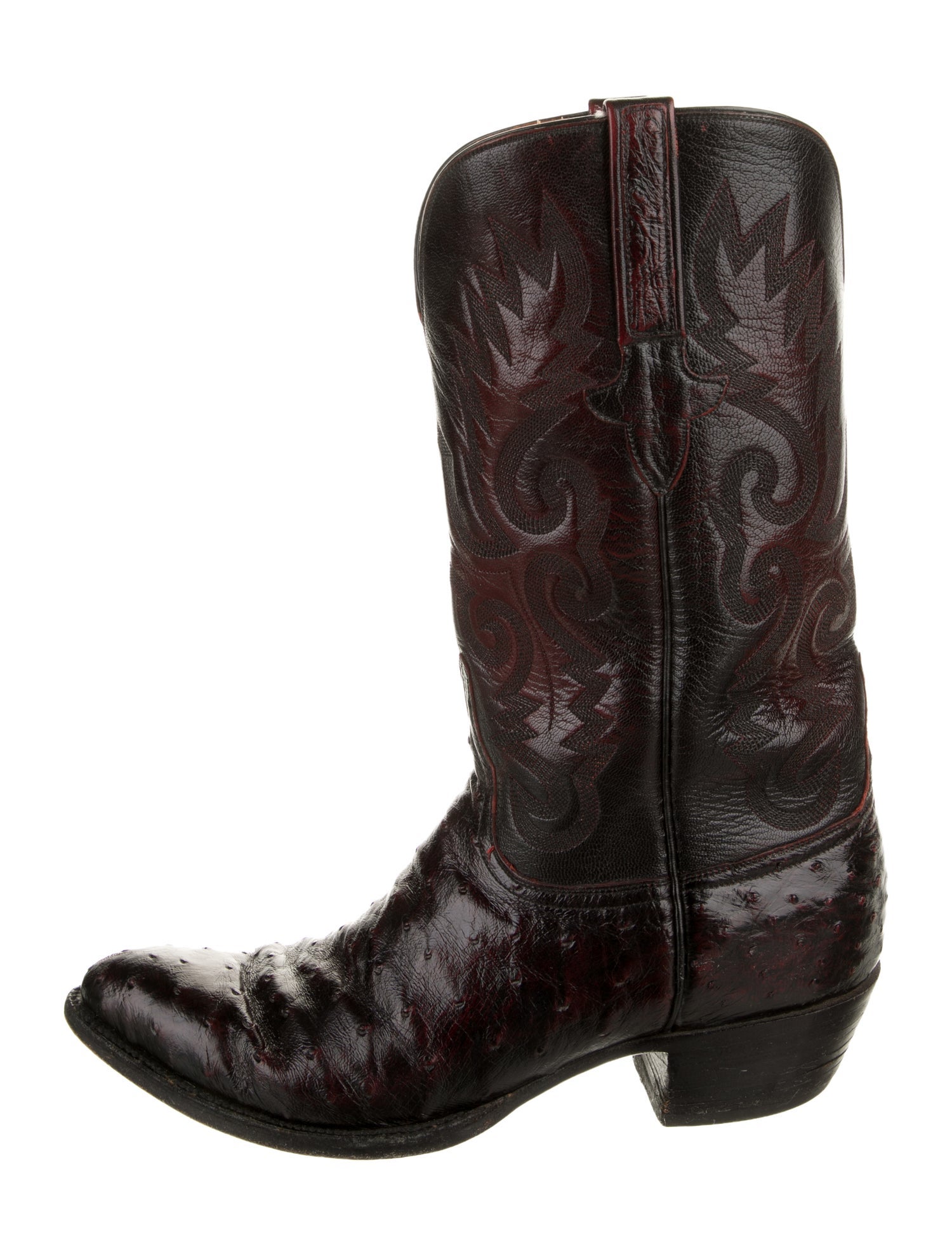 Lucchese Ostrich Embroidered Accent Western Boots