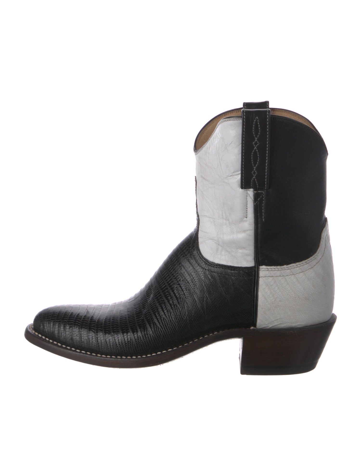 Lucchese Leather Colorblock Pattern Western Boots