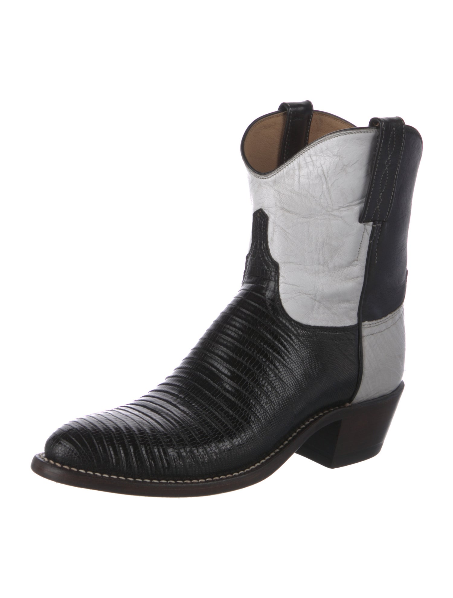Lucchese Leather Colorblock Pattern Western Boots