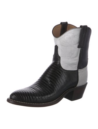 Lucchese Leather Colorblock Pattern Western Boots