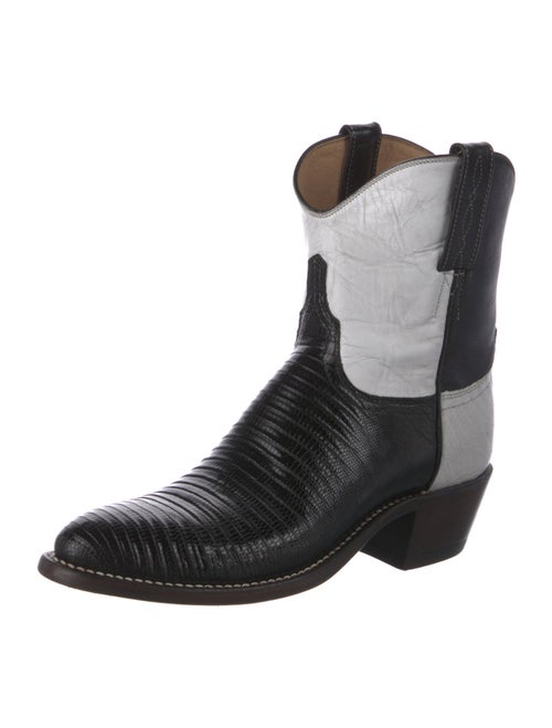 Lucchese Leather Colorblock Pattern Western Boots