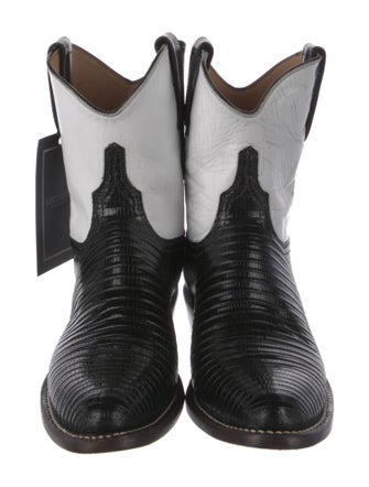 Lucchese Leather Colorblock Pattern Western Boots
