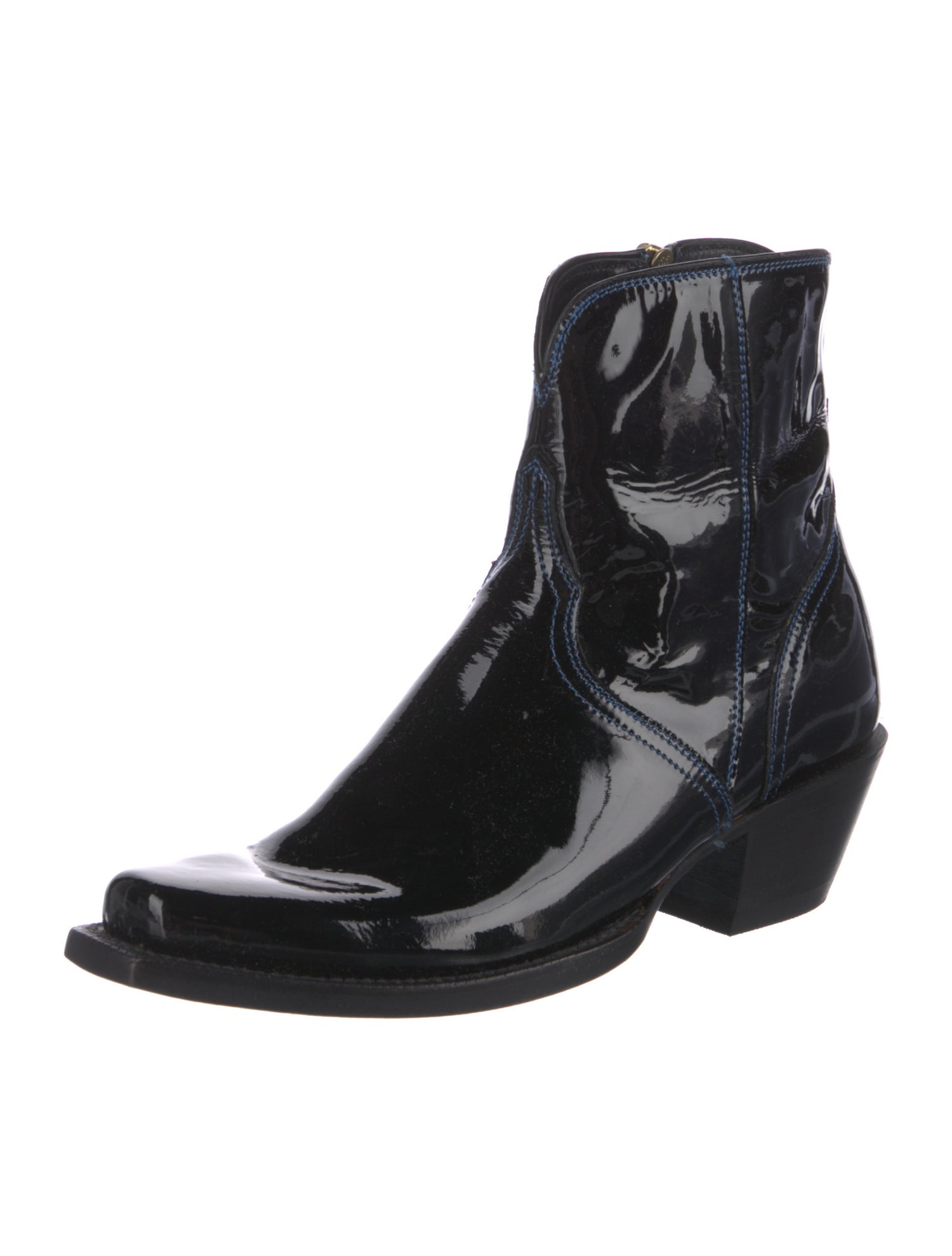 Lucchese Patent Leather Embroidered Accent Western Boots