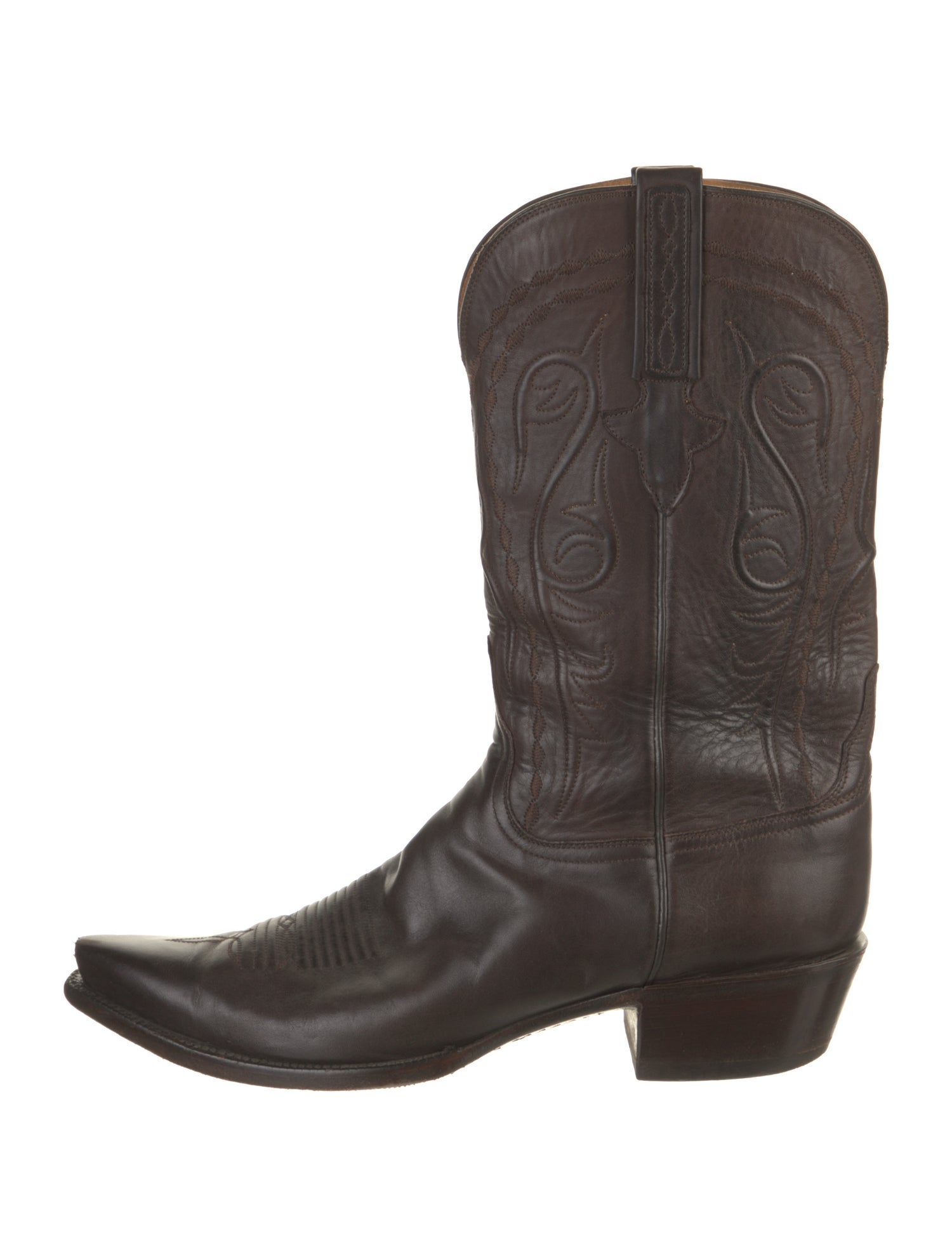 Lucchese Leather Embroidered Accent Western Boots