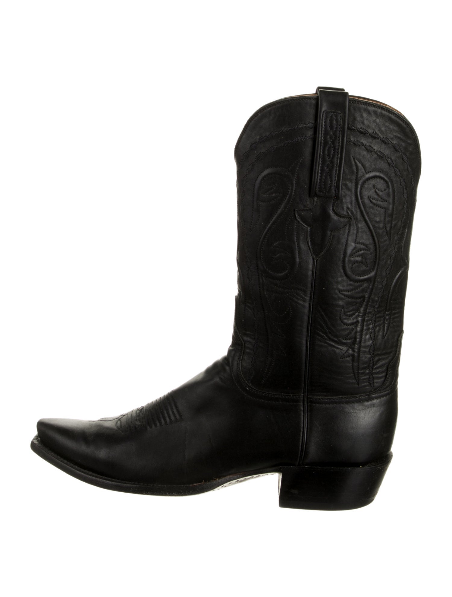 Lucchese Leather Embroidered Accent Western Boots