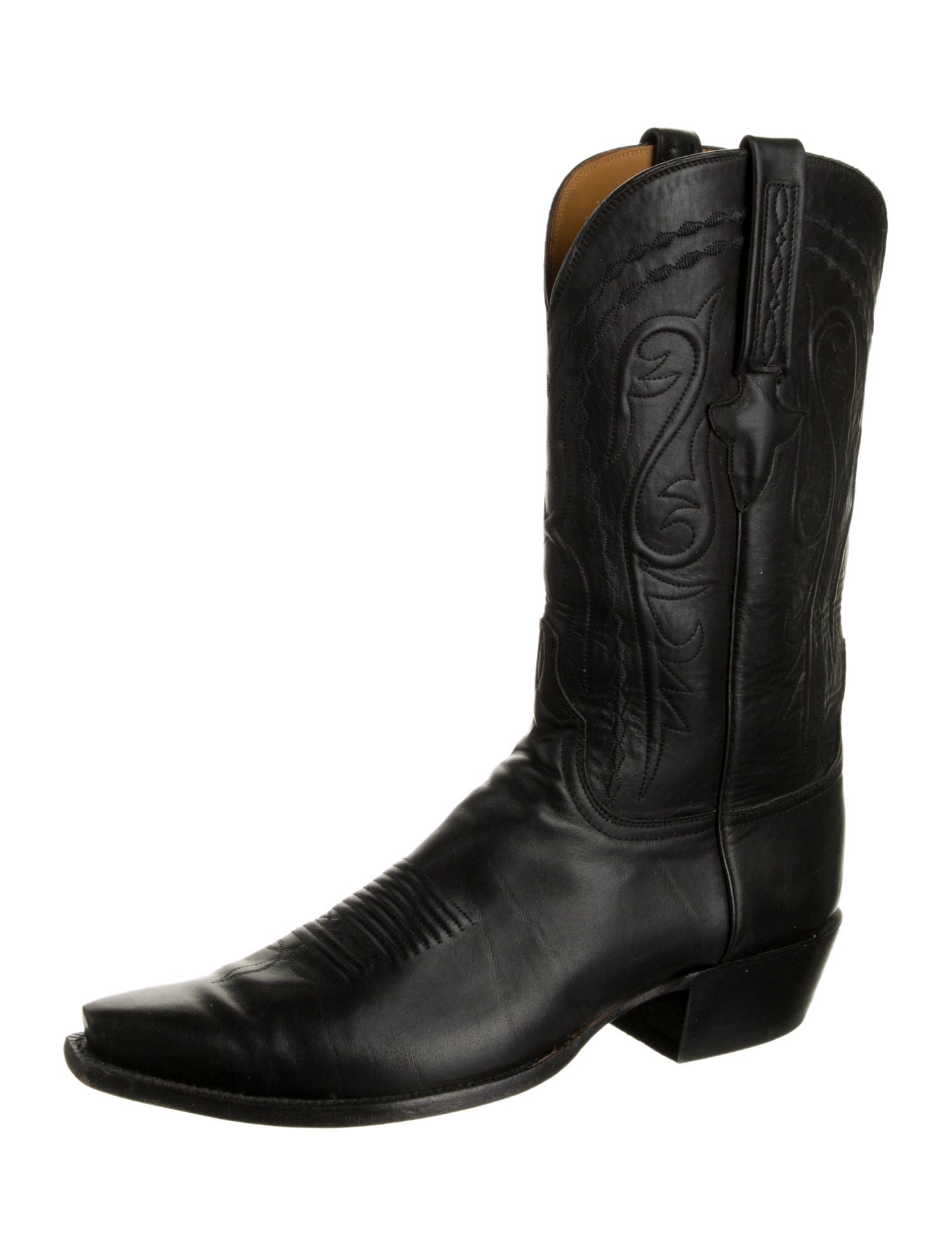 Lucchese Leather Embroidered Accent Western Boots