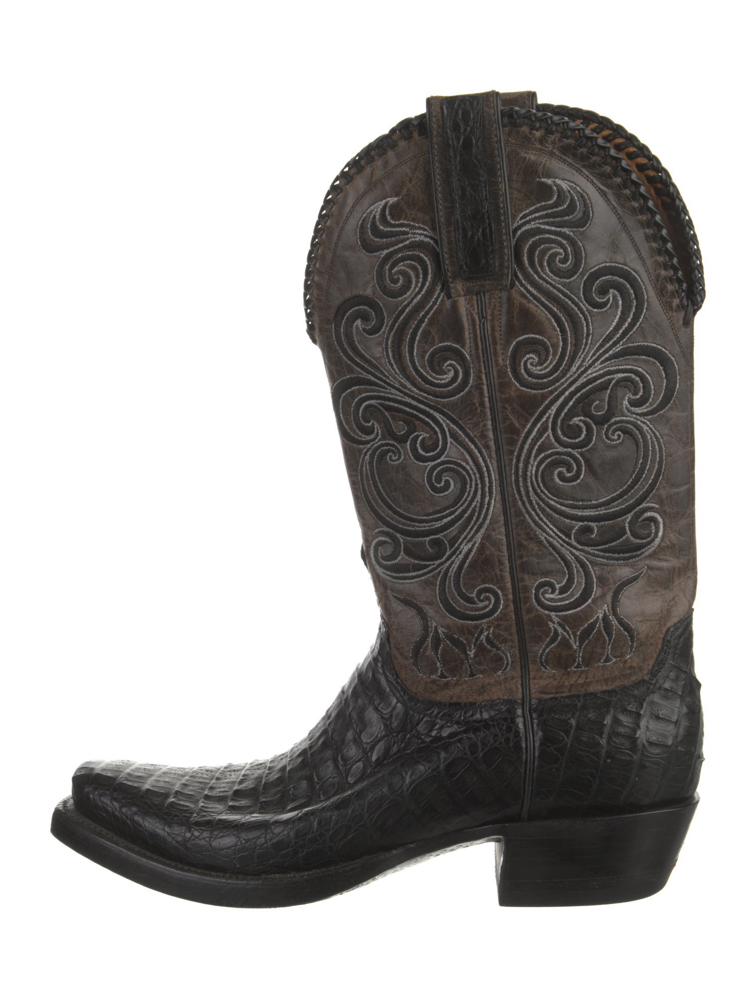 Lucchese Leather Embroidered Accent Western Boots