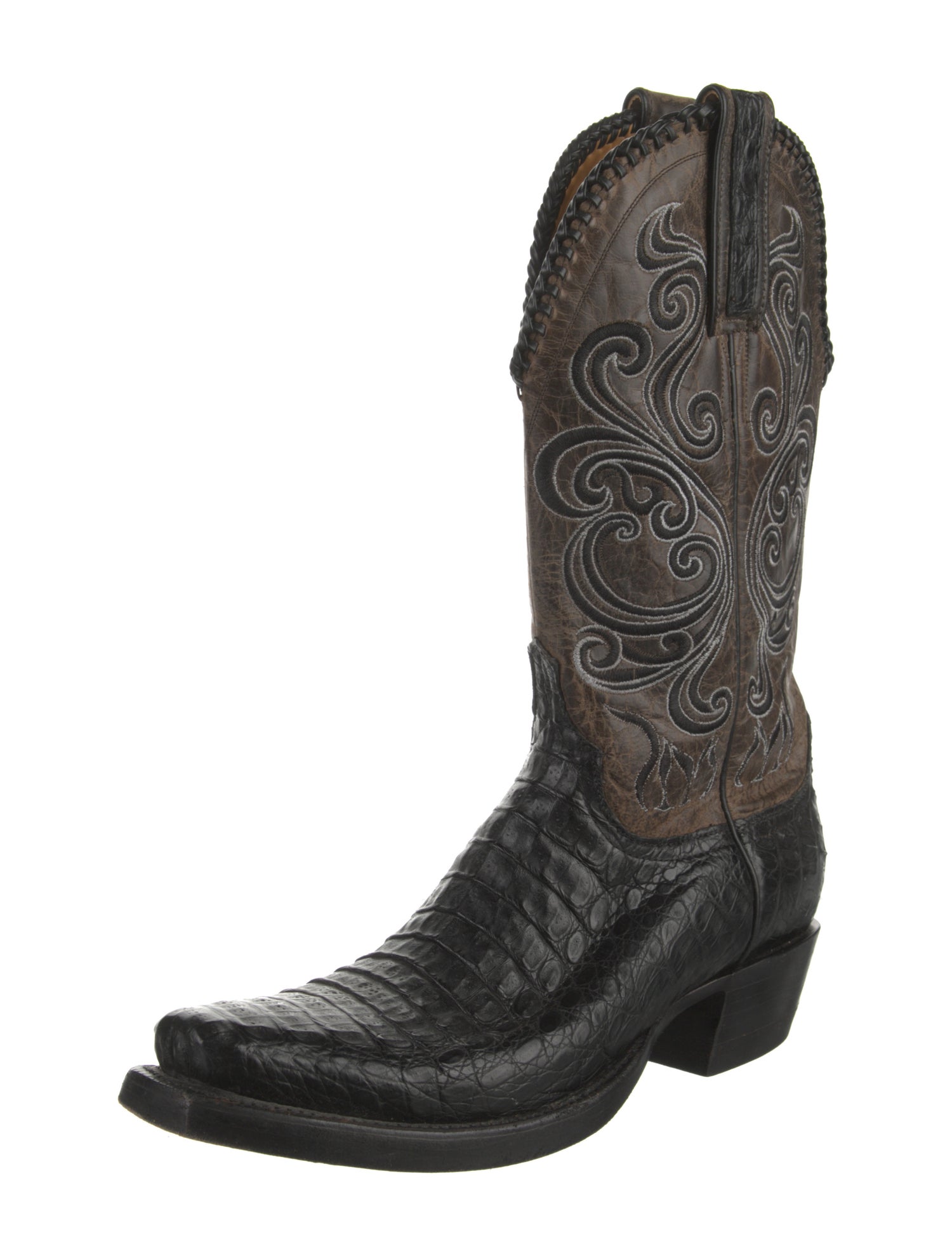 Lucchese Leather Embroidered Accent Western Boots