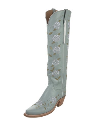 Lucchese Leather Floral Print Western Boots
