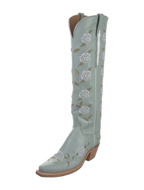 Lucchese Leather Floral Print Western Boots