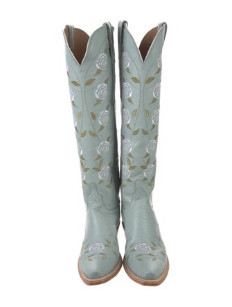 Lucchese Leather Floral Print Western Boots