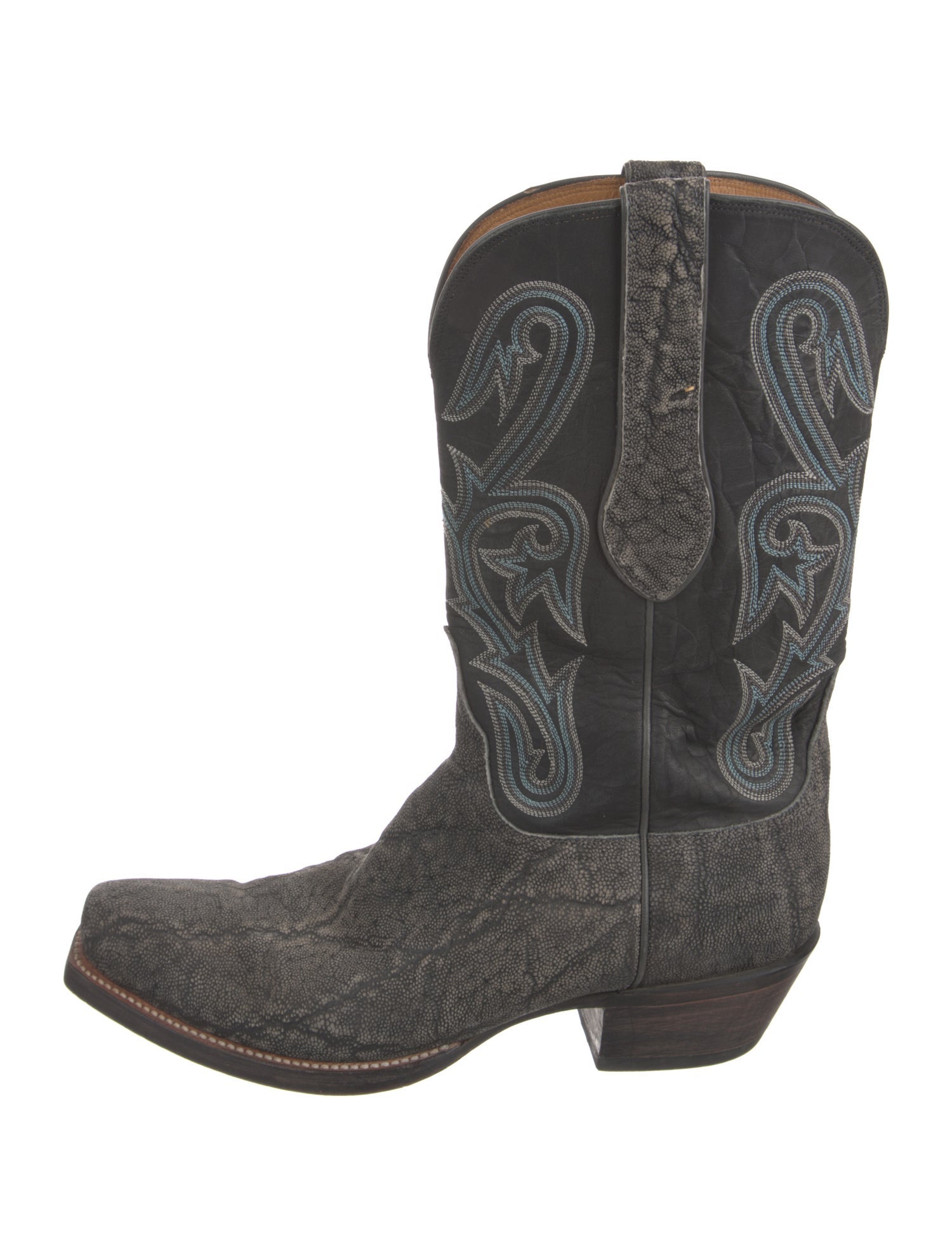 Lucchese Leather Embroidered Accent Western Boots