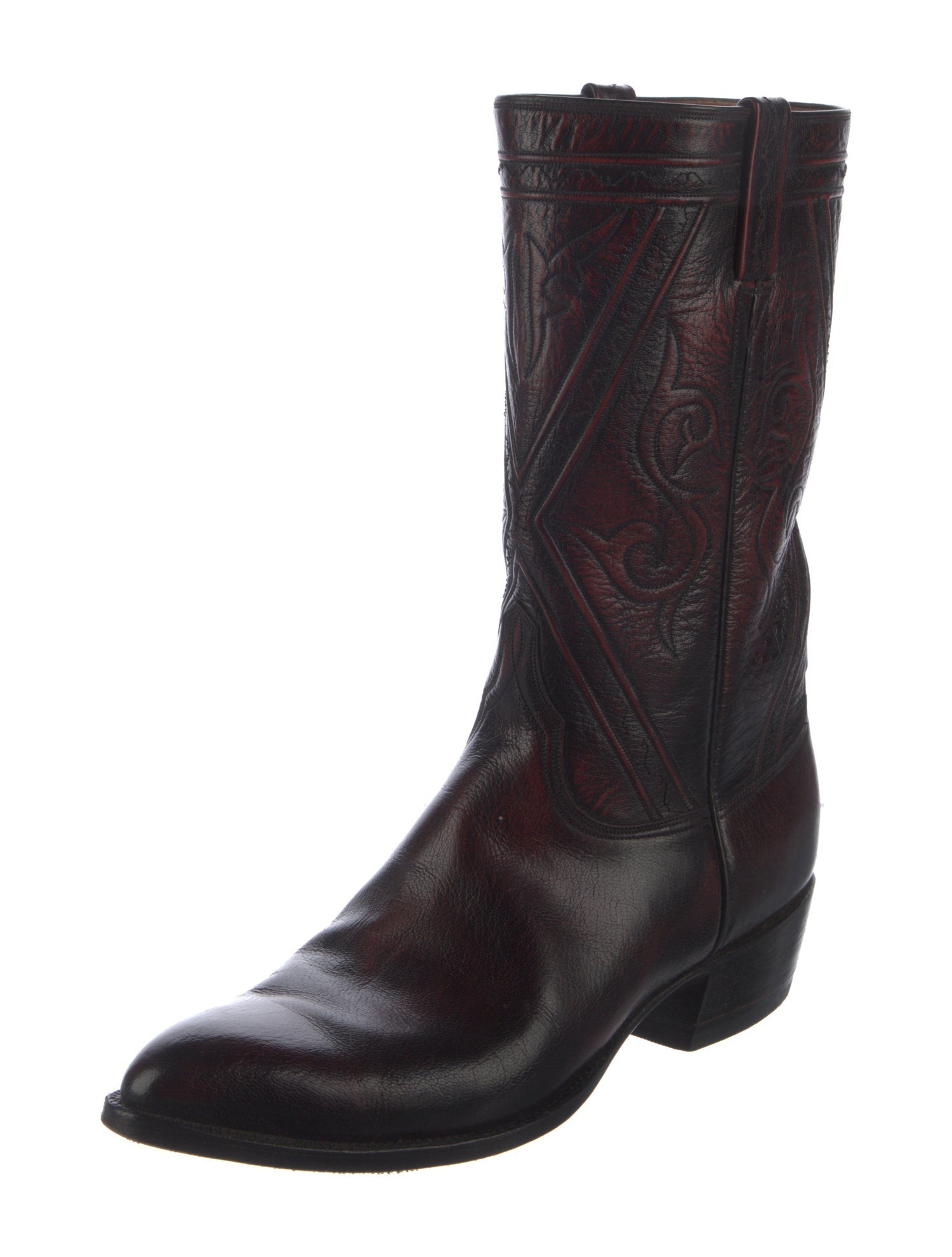 Lucchese Leather Embroidered Accent Boots