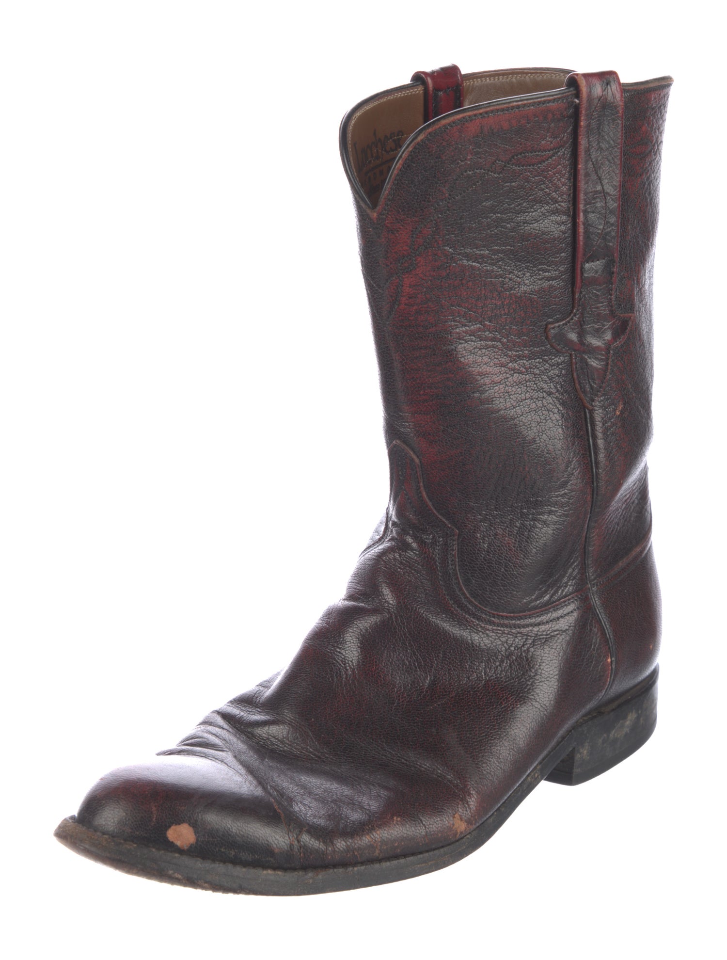 Lucchese Leather Embroidered Accent Western Boots