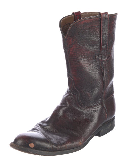 Lucchese Leather Embroidered Accent Western Boots