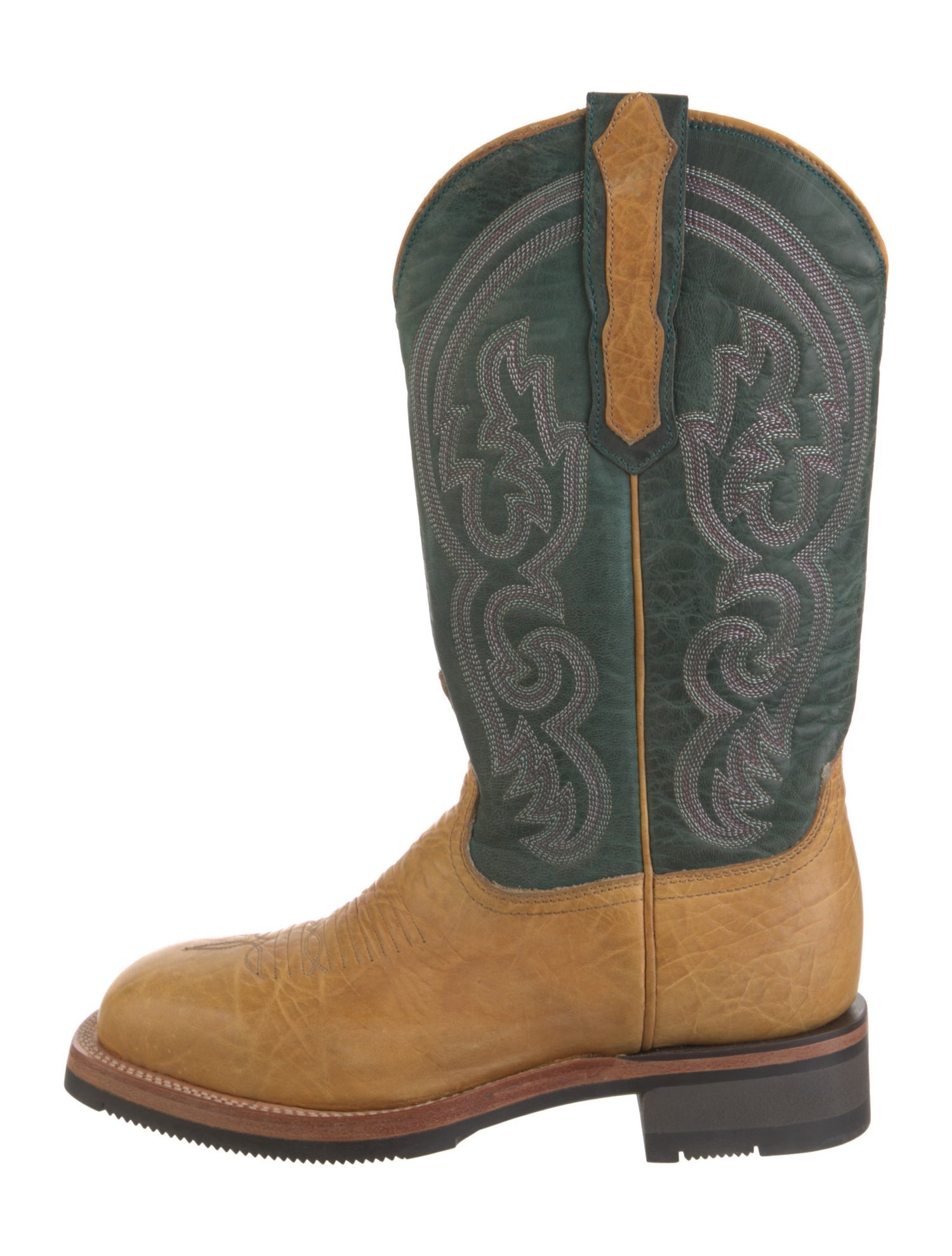 Lucchese Leather Colorblock Pattern Western Boots