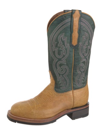 Lucchese Leather Colorblock Pattern Western Boots