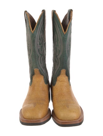 Lucchese Leather Colorblock Pattern Western Boots