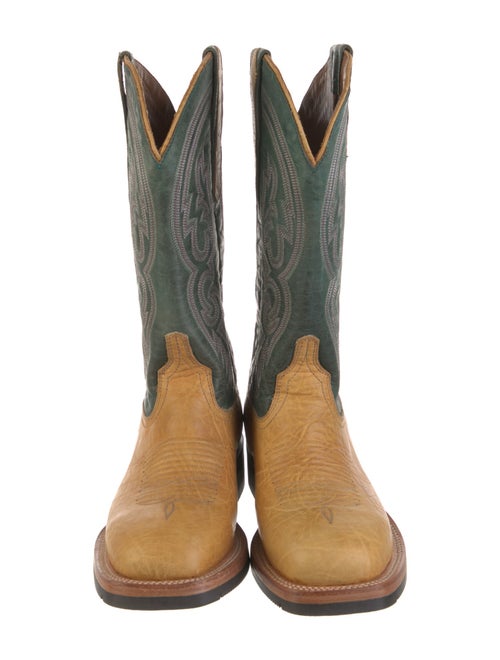 Lucchese Leather Colorblock Pattern Western Boots