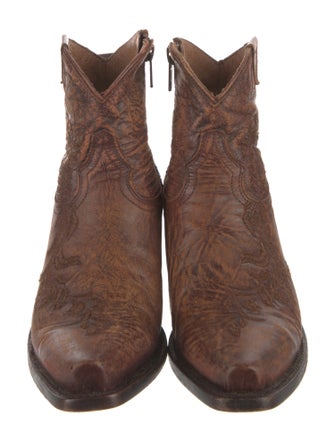 Lucchese Leather Colorblock Pattern Western Boots