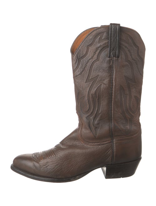Lucchese Leather Embroidered Accent Western Boots