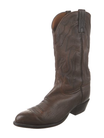 Lucchese Leather Embroidered Accent Western Boots