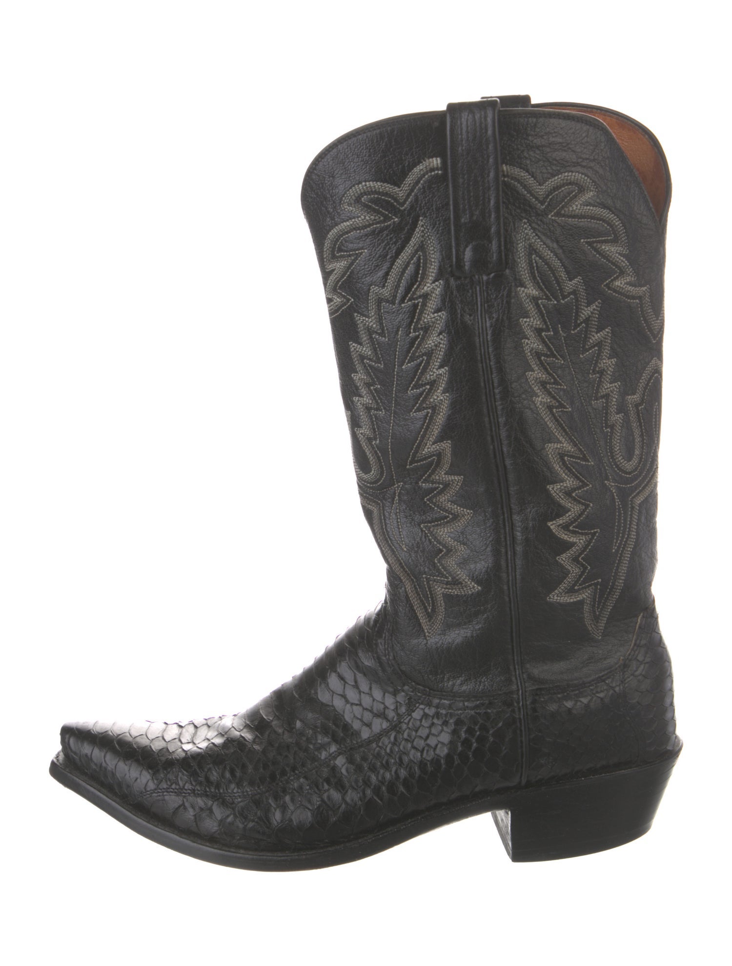 Lucchese Leather Embroidered Accent Western Boots