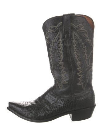 Lucchese Leather Embroidered Accent Western Boots
