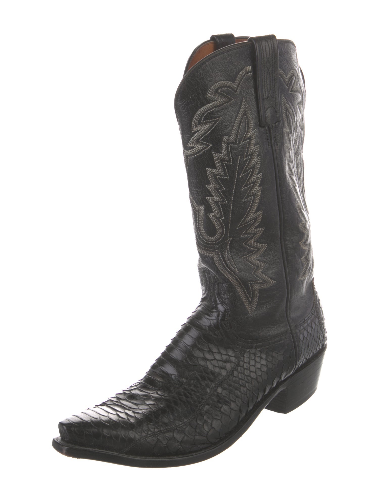 Lucchese Leather Embroidered Accent Western Boots