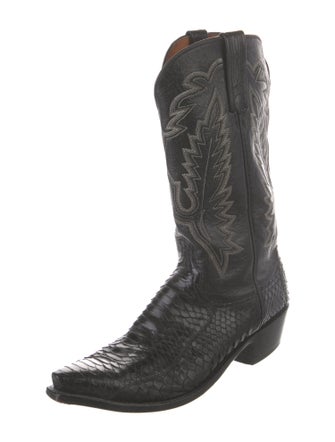 Lucchese Leather Embroidered Accent Western Boots