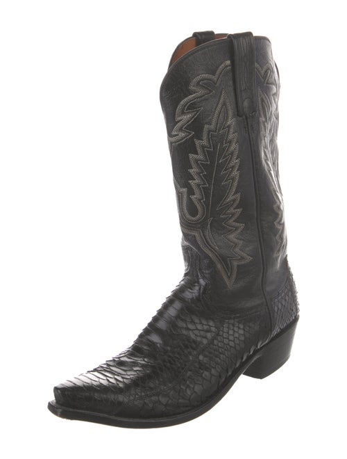 Lucchese Leather Embroidered Accent Western Boots