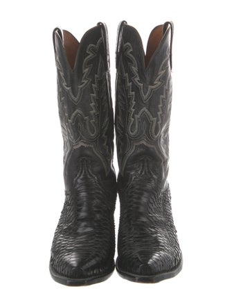 Lucchese Leather Embroidered Accent Western Boots