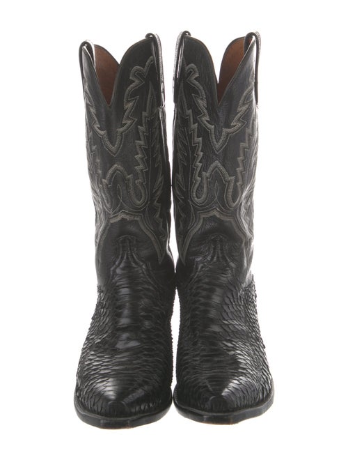 Lucchese Leather Embroidered Accent Western Boots