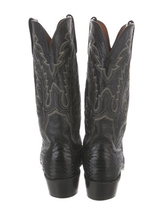 Lucchese Leather Embroidered Accent Western Boots