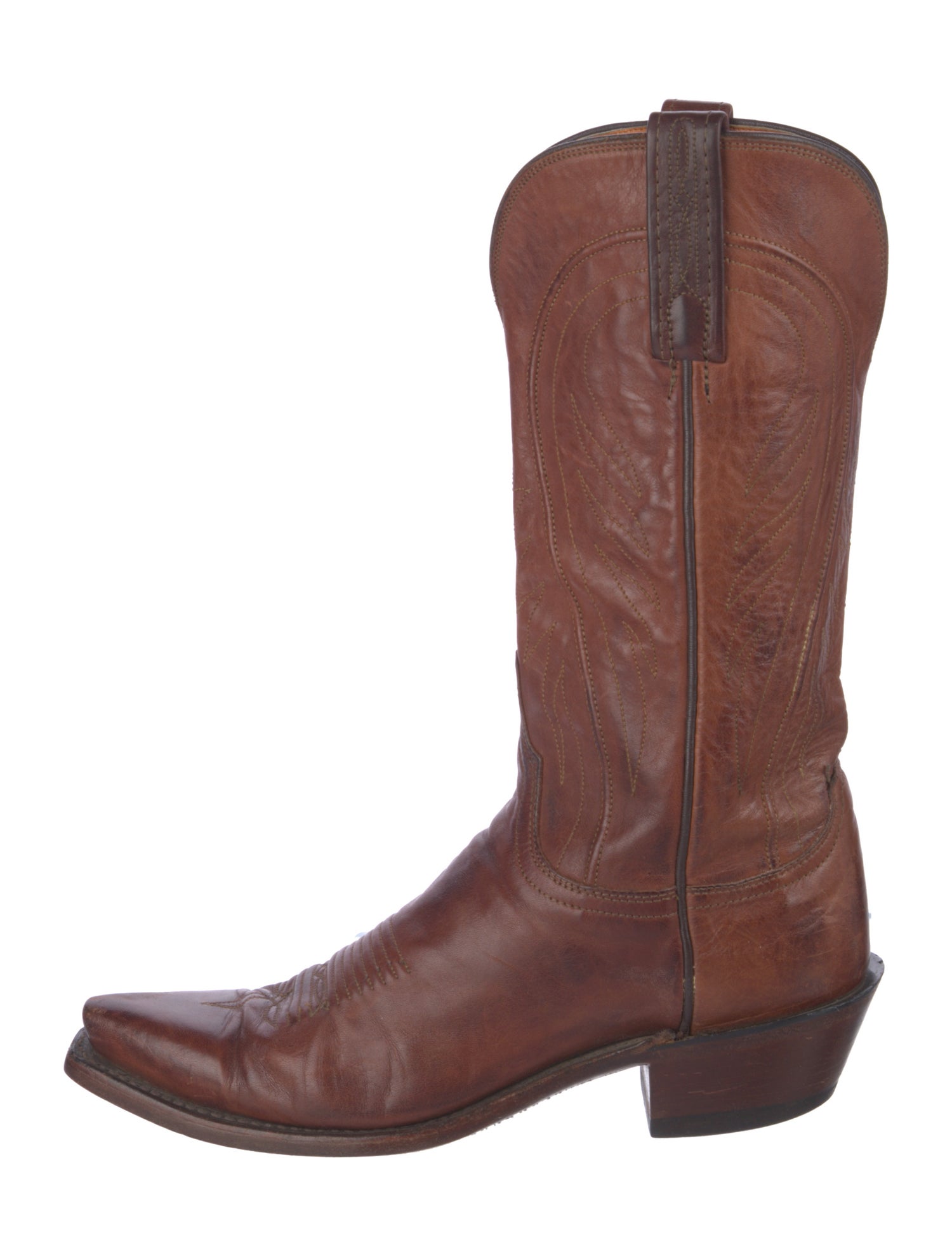 Lucchese Leather Embroidered Accent Western Boots