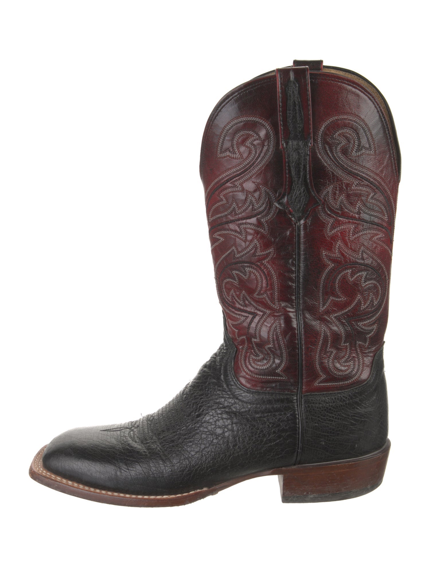 Lucchese Leather Embroidered Accent Western Boots