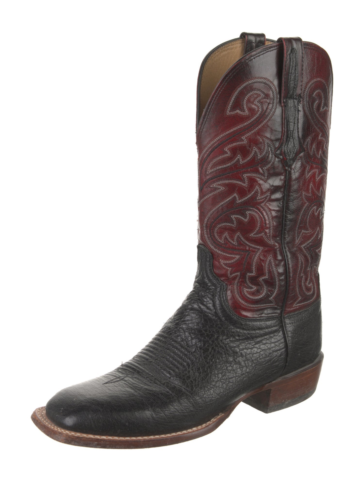 Lucchese Leather Embroidered Accent Western Boots