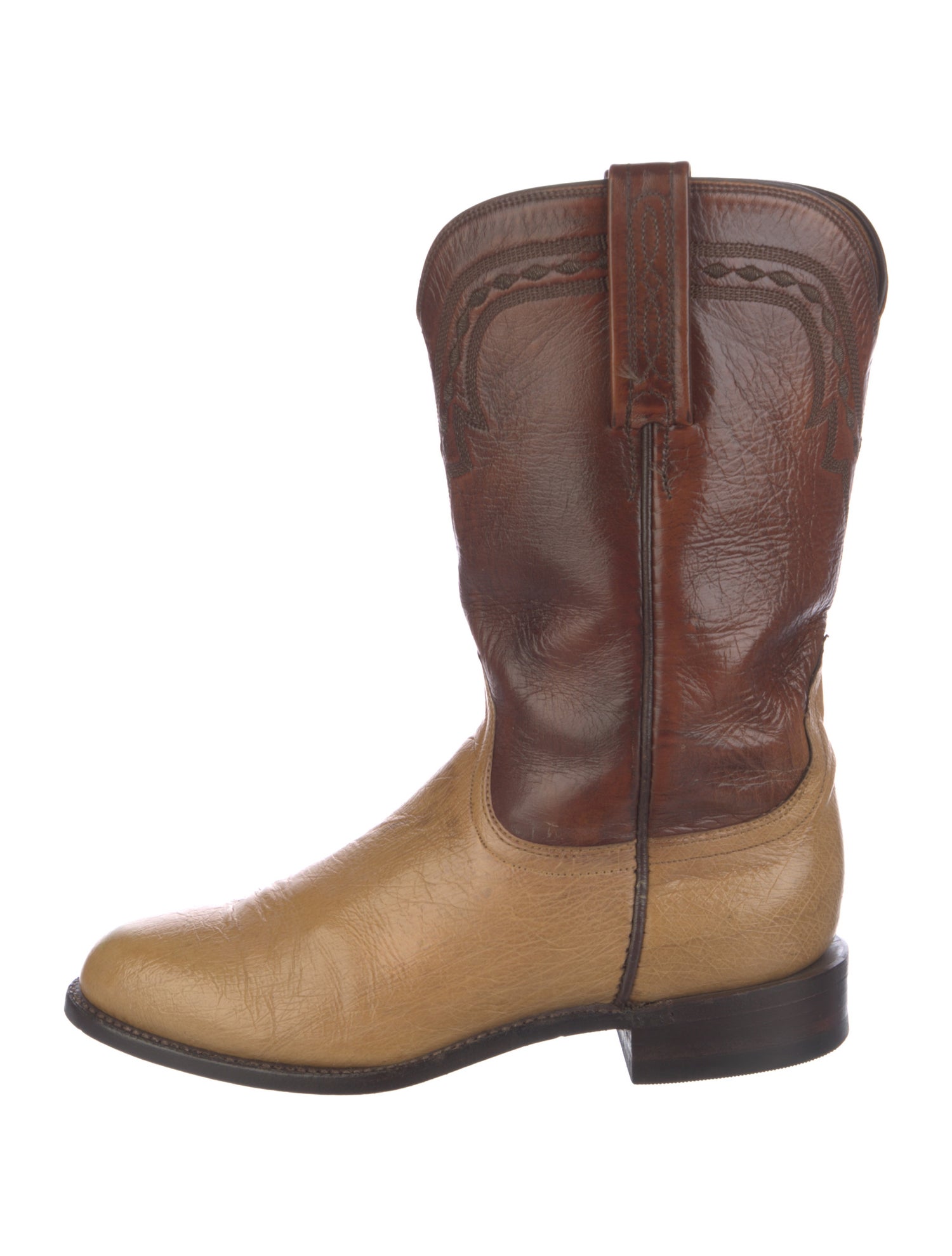 Lucchese Ostrich Colorblock Pattern Western Boots