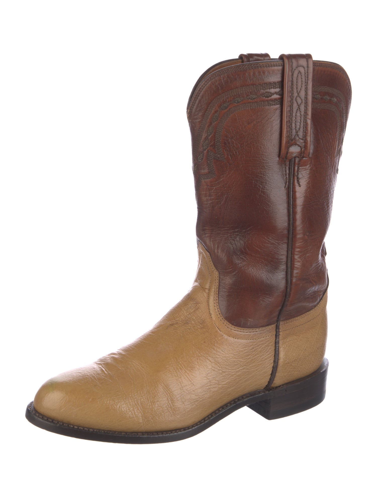 Lucchese Ostrich Colorblock Pattern Western Boots