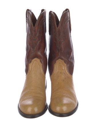 Lucchese Ostrich Colorblock Pattern Western Boots