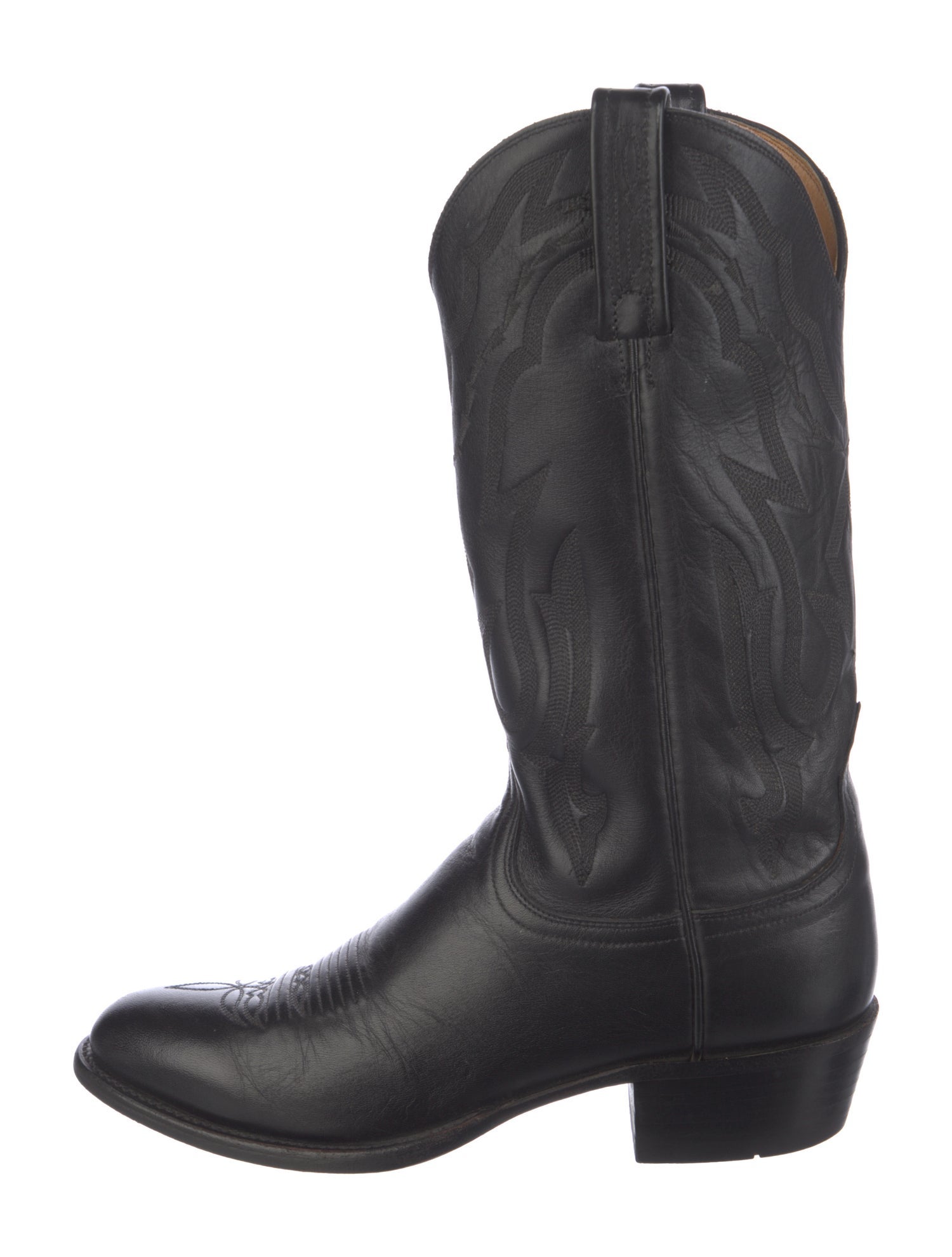 Lucchese Leather Embroidered Accent Western Boots