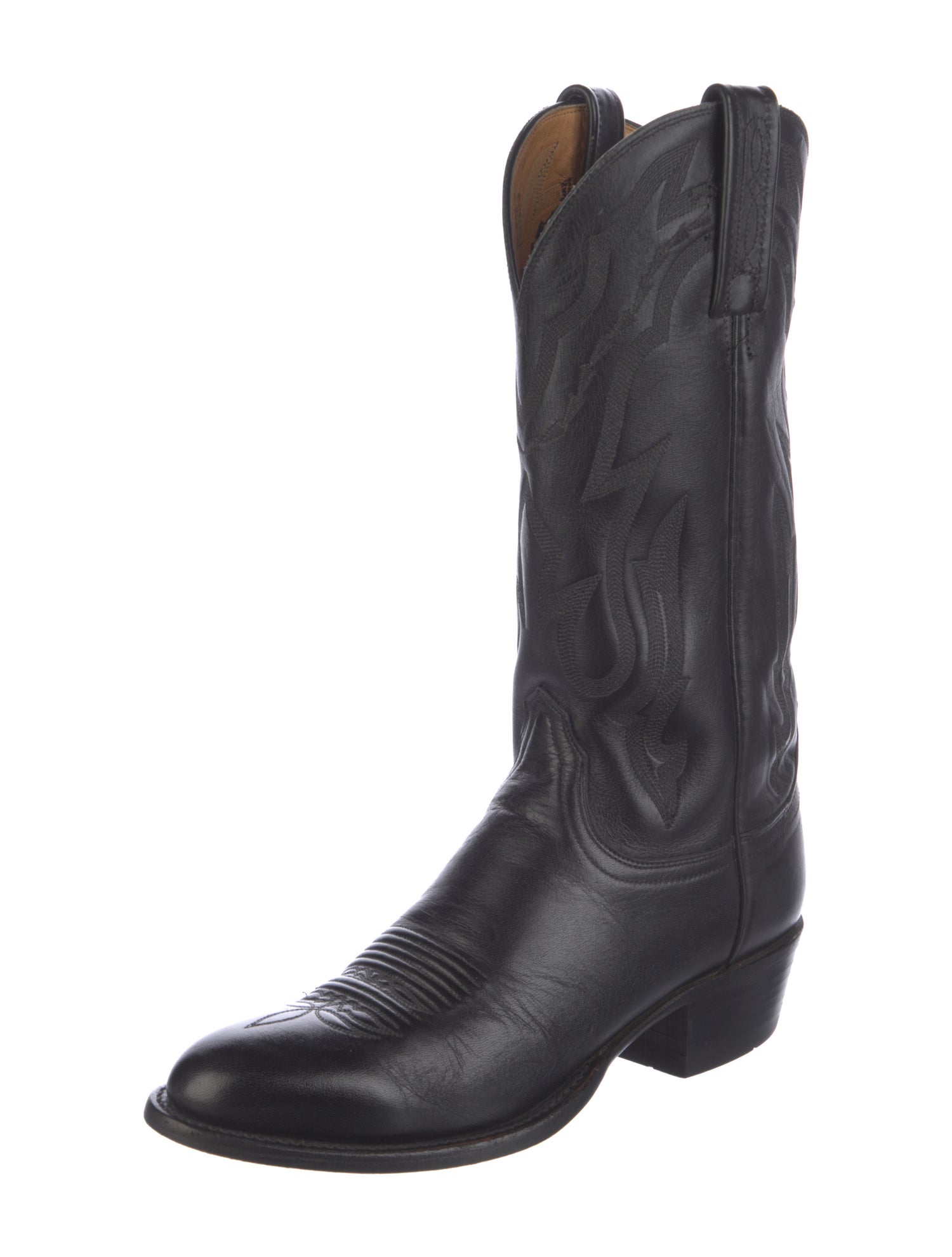 Lucchese Leather Embroidered Accent Western Boots
