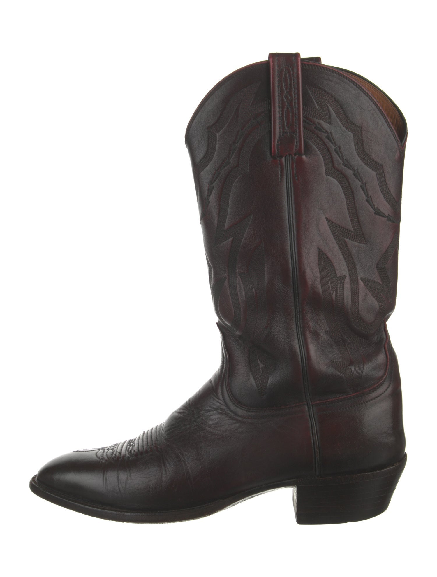 Lucchese Leather Embroidered Accent Western Boots