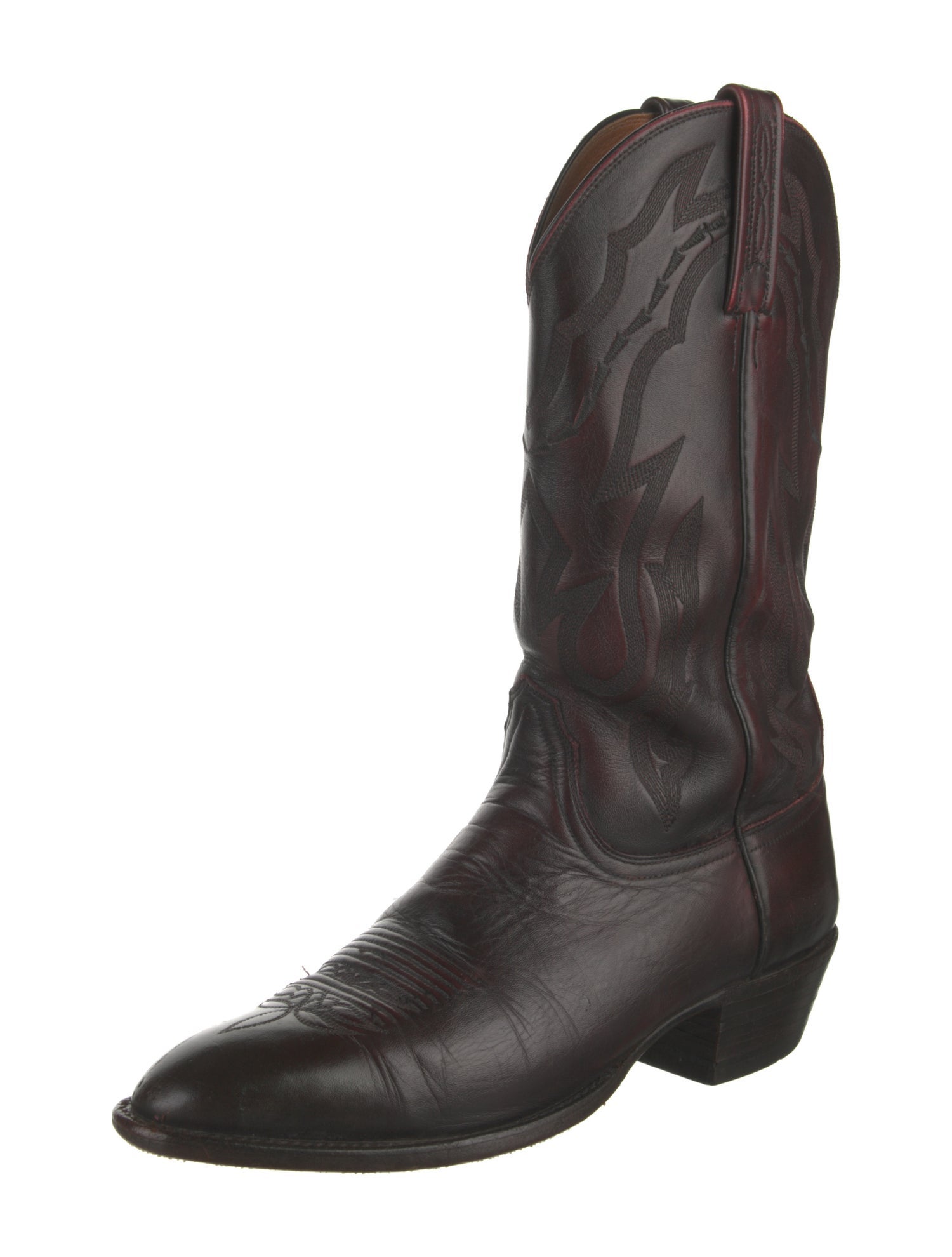 Lucchese Leather Embroidered Accent Western Boots