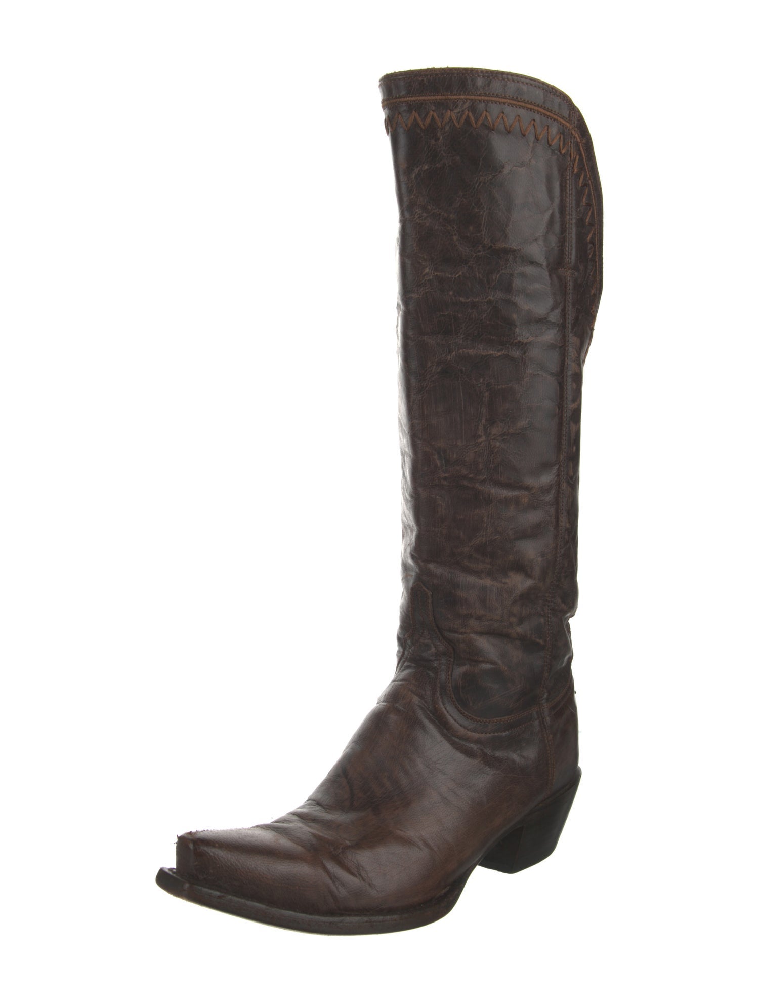 Lucchese Leather Embroidered Accent Western Boots