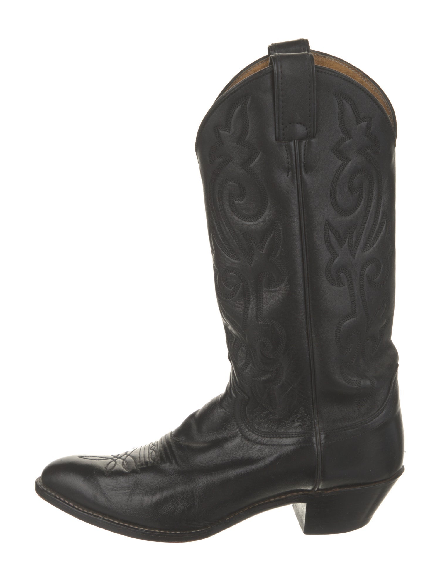 Lucchese Leather Embroidered Accent Western Boots