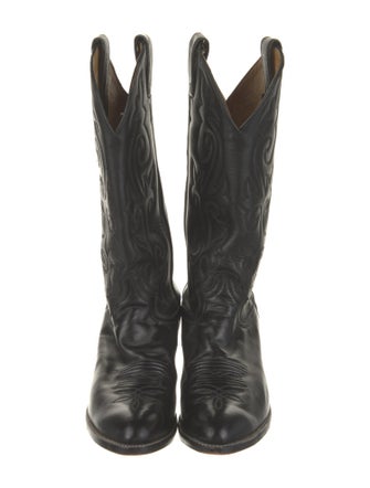 Lucchese Leather Embroidered Accent Western Boots