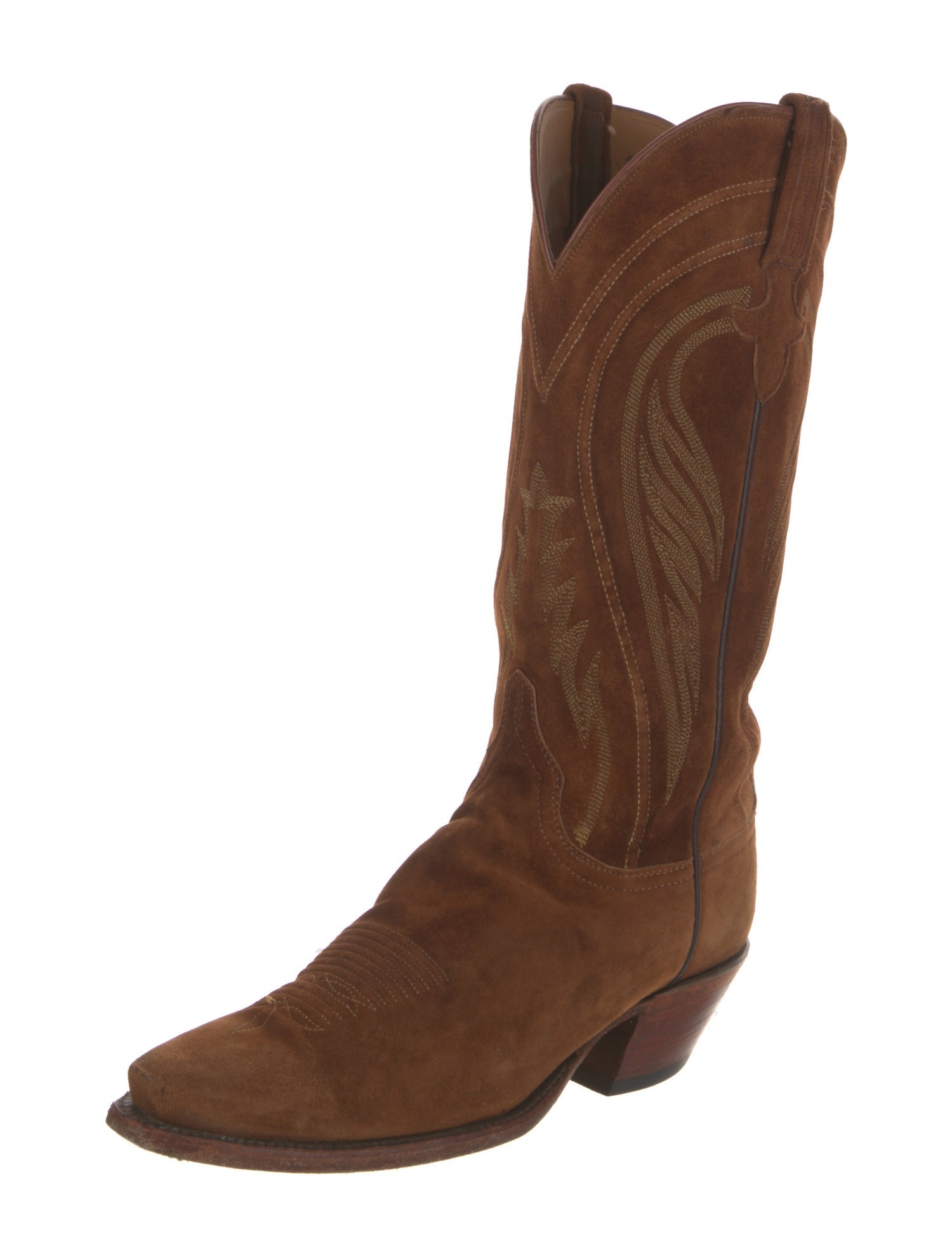 Lucchese Suede Embroidered Accent Western Boots