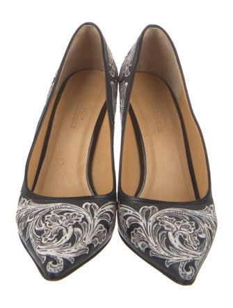 Lucchese Leather Floral Print Pumps